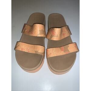 Reef Cushion Court Sandals Kids 2/3 Brown Floral Comfort Slides